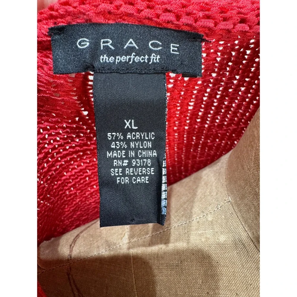 Grace Red Knit‎ Sweater Button Detail Long Sleeve Round Neck Pullover Casual XL